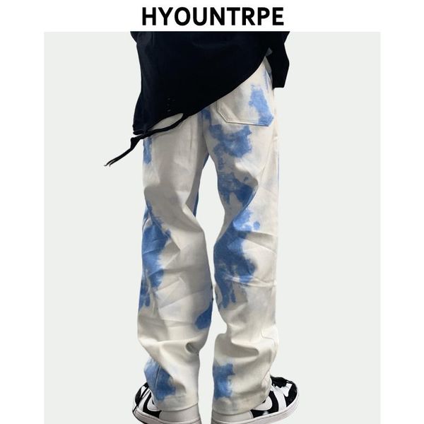 

men's pants men high street loose casual harajuku irregular printed zipper straight trousers hip hop fashion streetwear joggers, Black
