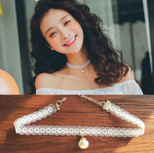 

women girls lace necklace decorative fashion simple choker sweet with faux pearl jewelry accessories chokers, Golden;silver