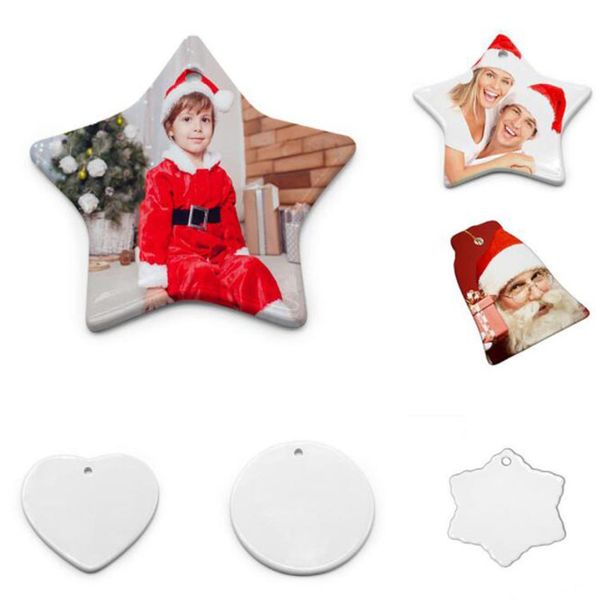 

2021 fashion sublimation blank ceramic pendant creative christmas ornaments heat transfer printing diy ceramic ornament 6 styles