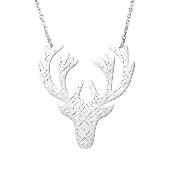 

pendant necklaces fashion animal hollow stainless steel cute handsome elk necklace cross chain for sale, Silver