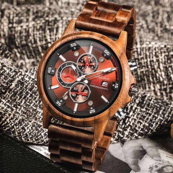 

wristwatches kun wooden quartz watch men sport for business wood watches man male chronograph 2021, Slivery;brown