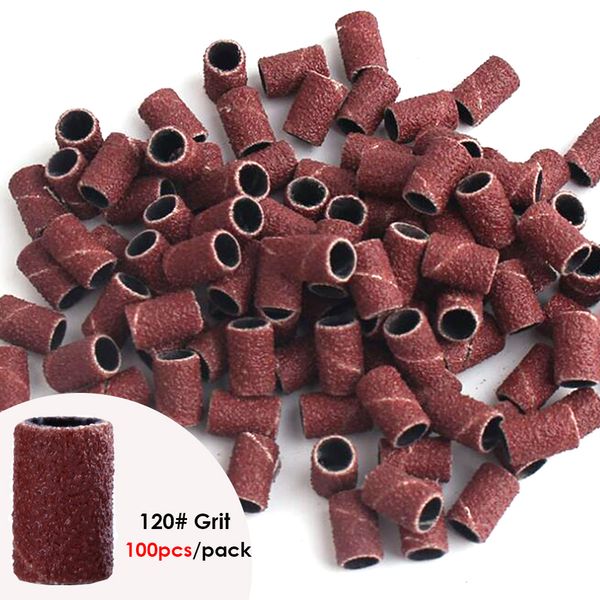 

100pcs/bag sanding cap bands for electric manicure machine 180/120/80 grit nail drill grinding bit files pedicure tool set dhl