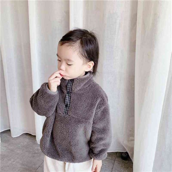 

boys girls autumn winter warm fleece high collar sweatshirts children thick plush long sleeve clothes 210708, Black