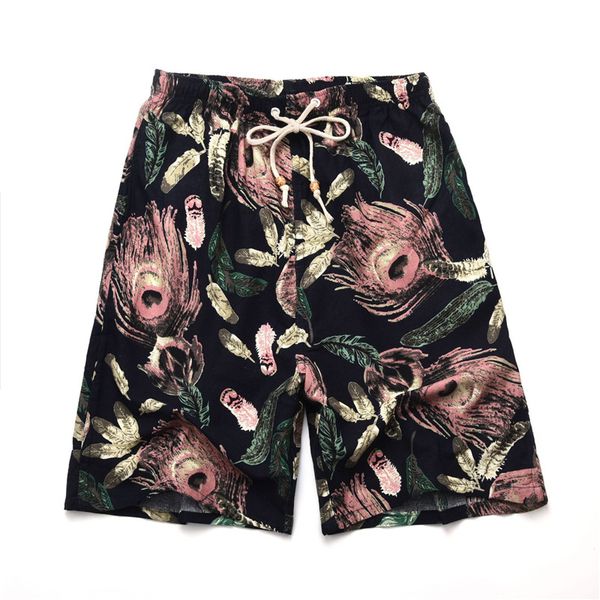 

2021 soccer shorts summer style cotton and linen printed big pants beach men's loose bbb333, Black;red