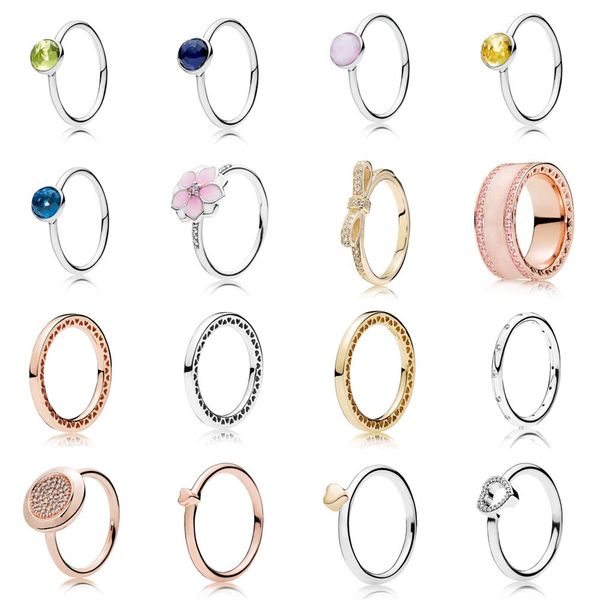 Echtes S925-Sterlingsilber für Pandora, Roségold, Blumen-Edelstein, Liebes-Herz-Perle, Blau-Türkis-Crysta-Charm für Ring-DIY-Herz-Charms