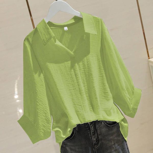 

s-4xl women blouse plus size loose solid shirt female 2021 summer simple pullover v-neck bat sleeve blouses women's & shirts, White