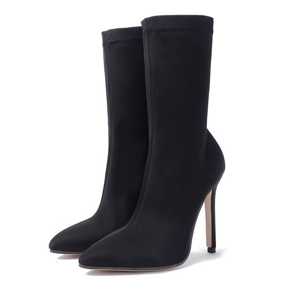 

sandals fashion woman faux suede pumps open toe ankle boots slip on deep v cut high heel lady autumn shoes h2au, Black