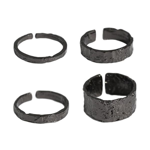 

cluster rings 2mm 3mm 5mm 10mm 1pc authentic s925 sterling silver jewelry black enamel foil band ring tlj1317, Golden;silver