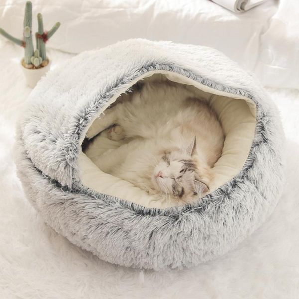 

cat beds & furniture bed round plush warm house soft long pet dog for small dogs nest 2 in 1 cushion sleeping sofa
