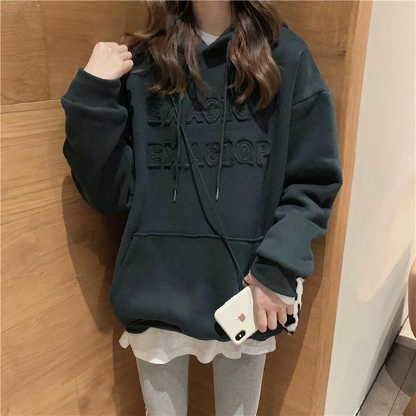

women's hoodies & sweatshirts winter plus velvet casual fashion women letter patch hoodie thick warm jumper solid oversize sweatshirt, Black