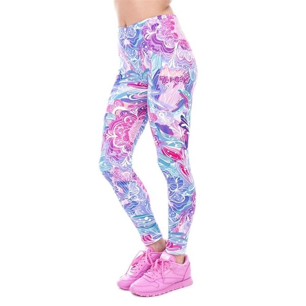 Zohra Primavera Moda Donna Legins Esotici Fiori Viola Stampa Legging Elegante Accogliente Vita Alta Donna Leggings 211215