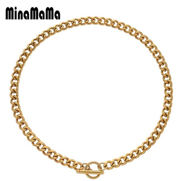 

chokers stainless steel chunky link chain necklace for women men ot buckle choker charms hip hop jewelry, Golden;silver