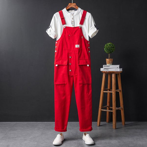

pantbib overalls men's loose straight-leg pants hip-hop street wear casual trousers, Black