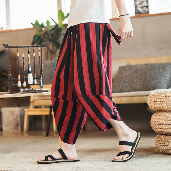 

men's pants korean striped harem nice summer streetwear man casual loose trousers japanese men jogger plus size, Black