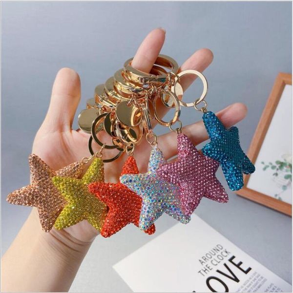 

keychains diamond star keychain creative rhinestones bag pendant celebrity small gift car key ring, Silver