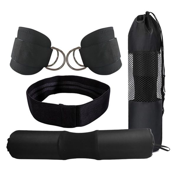 

waist support barbell squat pad standard set with gym ankle straps resistance bands workout equipment for home workouts, Black;gray