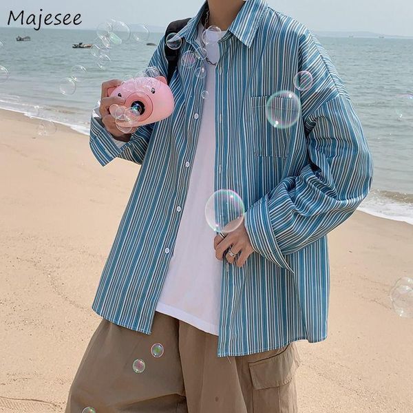 

men's casual shirts long sleeve men couples striped harajuku high street straight simple chic homme korean camisa spring gentleman, White;black