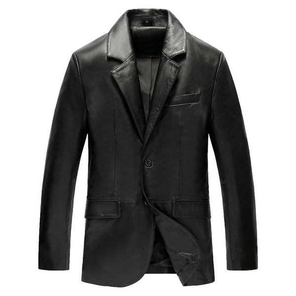 

men's leather & faux autumn winter mens slim long blazer genuine real sheepskin suits jacket coats double button business casual, Black