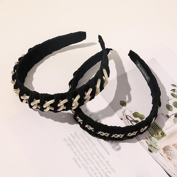 

alloy head hoop metal chain headband black bezel wide hair elegant chic ornament women girls headwear accessories1