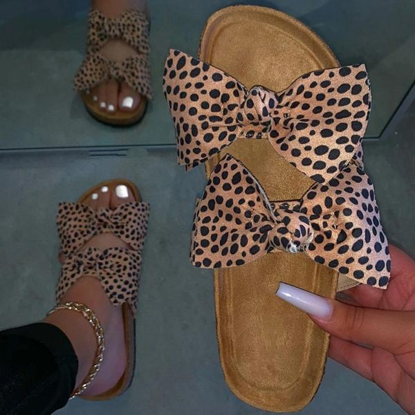

slippers women shoes summer leopard print flip flops bow shallow sandals comfortable slipper slip-on casual beach shoe mujer 5.12, Black