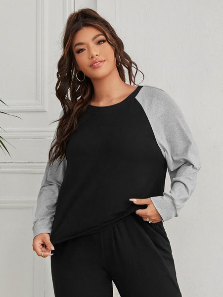 

plus color block raglan sleeve sleep e1oc#, Black;white