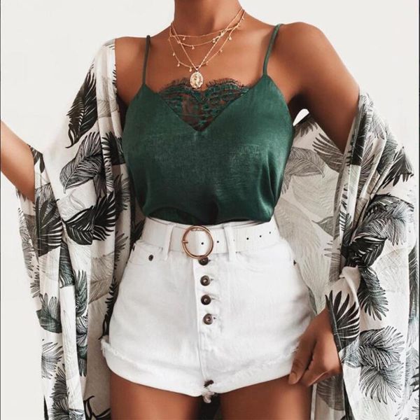 

camisoles & tanks fashion green lace camisole women solid color short backless crop sleeveless vest, Black;white