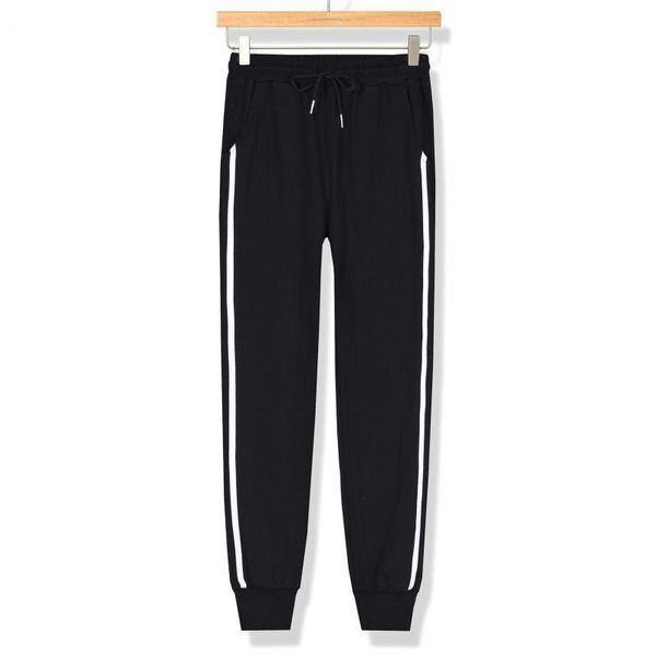 

womens cotton sweatpants jogger pockets streetwear elastic waist drawstring loose cuff harem pants side stripe sport trousers women's &, Black;white