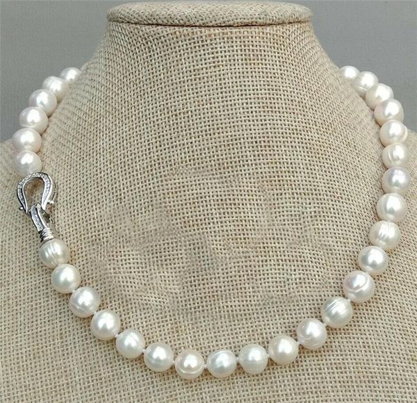 

chokers habitoo natural 10-11mm white freshwater round pearl necklace 17inches simple classic jewelry for women daily party wear, Golden;silver
