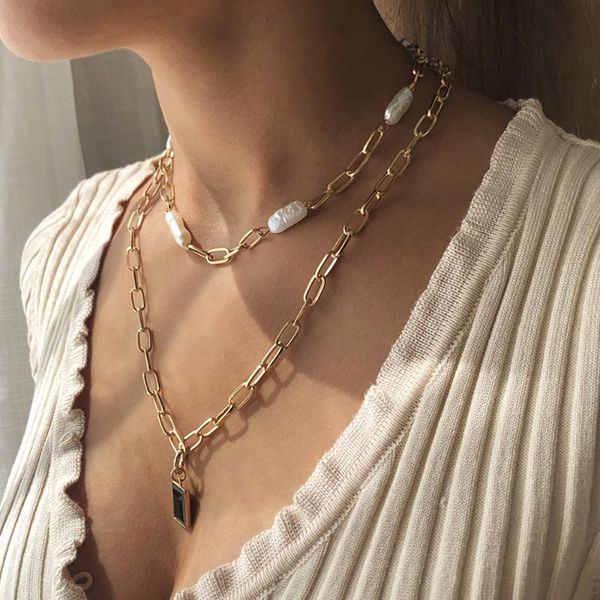 

chokers women vintage charm pearl choker necklace multilayer crystal black square pendant necklaces for bohemian body jewelry, Golden;silver