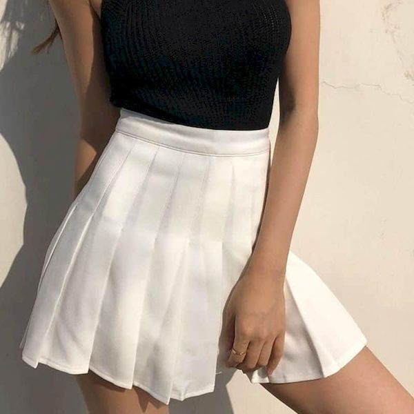 

skirts pleated short high waist white skirt women large size a-line 2021 spring summer anti-failure college style harajuku, Black