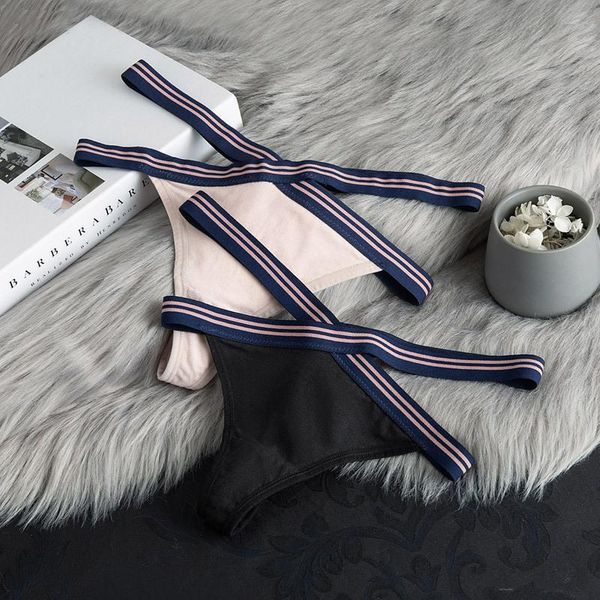 

women's panties japanese style women thong lingerie charming pants cross belt trend fashion ladies underwear thongs woman clothing, Black;pink
