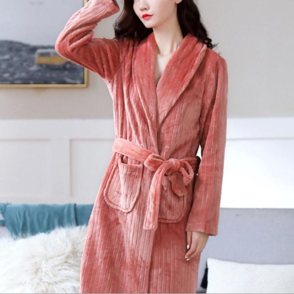 

women's sleepwear women robes winter warm flannel fleece nightdress female pajamas home clothes dressing kimono el bathrobe, Black;red