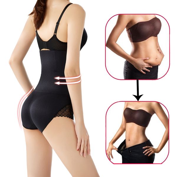 

2021 New Lace Seamless Women Shapewear High Waist Hip Raise Fat Burnning Slimming Body Abdomen Shaper Pants, Black
