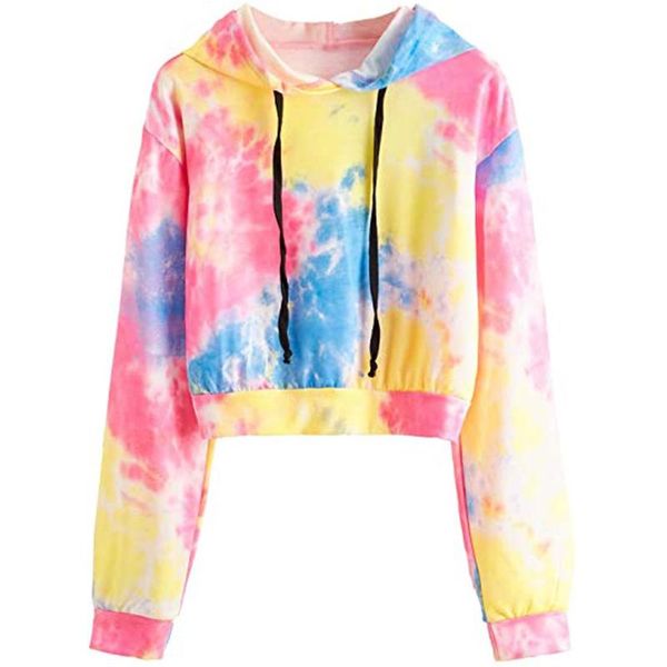 

women's hoodies & sweatshirts loose tie-dye printing clothes long sleeve short hoodie pullover sweatshirt autumn winter coat f729, Black