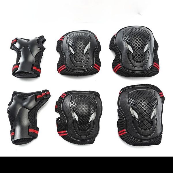 

complete 6pcs/set roller skating protector elbow knee pads kids adults riding skateboard ice sports wrist guard protective gear &, Black;gray