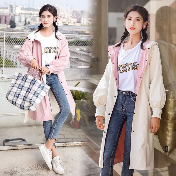 Trench da donna 2021 Coreano Due Lati Indossa Chic Lungo Per Le Donne Primavera Autunno Casual Con Cappuccio Ragazze di Grandi Dimensioni Cappotti