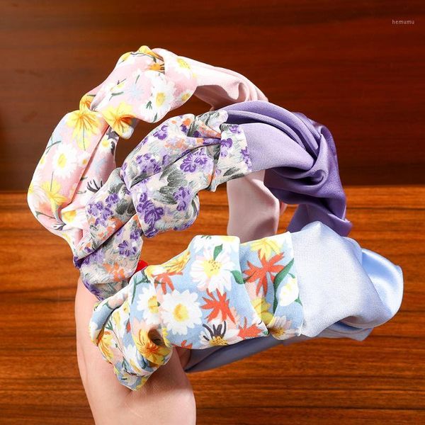 

levao solid color stitching printing hairband satin fabric headband loose wreath ladies hair accessories1