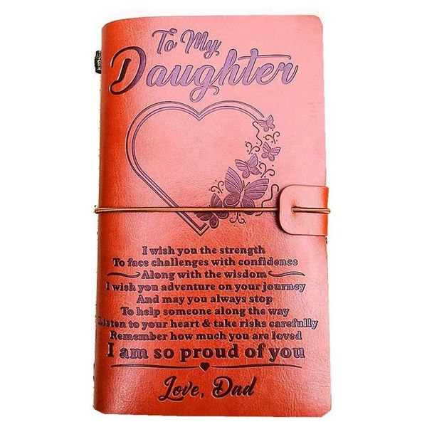 

notepads to my daughter leather journal from 7.88x4.7inch embossed vintage refillable writing for christmas,birthdays, Purple;pink