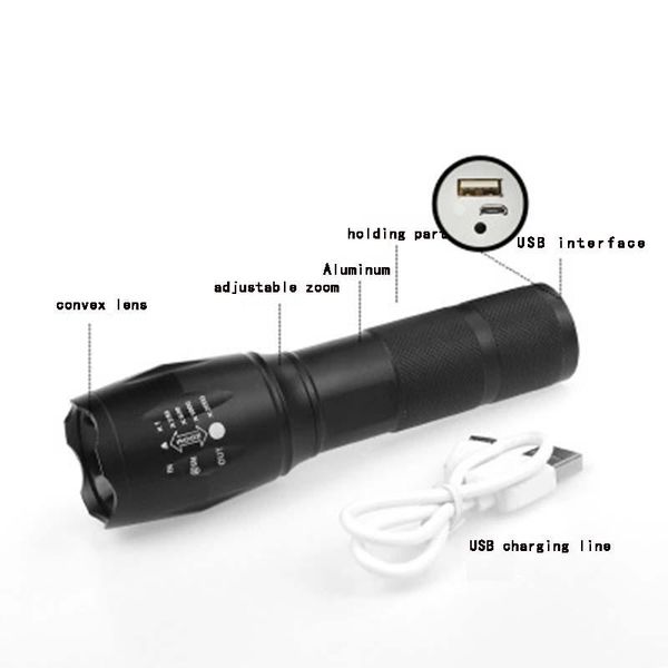 

rechargeable t6 linterna torch 4000 lumen usb charging interface outdoor camping powerful zoomable portable light flashlights tor torches