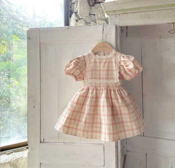 

girl's dresses 2021 style girls plaid dress fashion summer cotton babys, Red;yellow