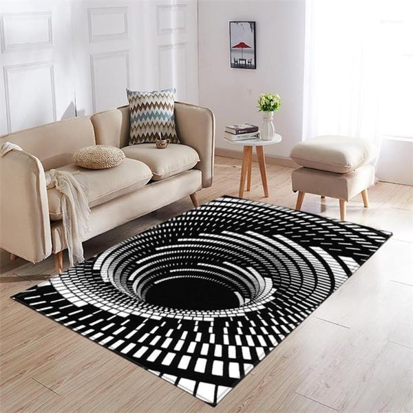 Kissen/Dekoratives Kissen 3D Vortex Illusion Teppich Teppich Schwarz Weiß Rutschfeste weiche Fußmatte Kissen für Kinderzimmer Klassenzimmer #