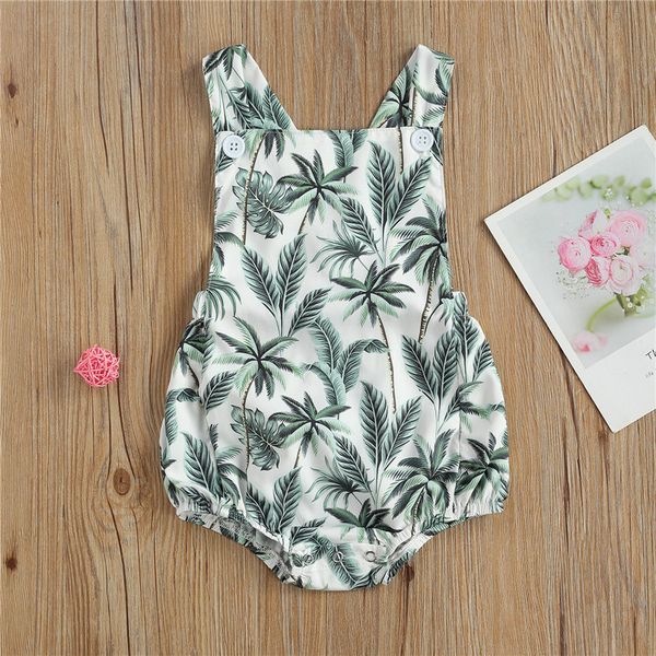 

0-24m summer baby boys rompers toddler kids boys sleeveless square neck trees leaf print jumpsuits for baby outfits, Blue