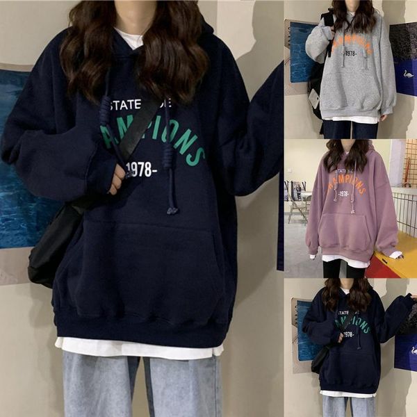 

women's hoodies & sweatshirts harajuku hooded sweats long sleeve autumn warm clothing teens girls funny letter oversized women, Black