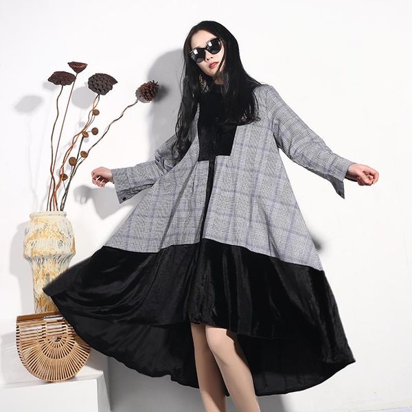 

casual dresses fashion tide lattice dress for women korean loose large size patchwork irregular hem jd12911, Black;gray