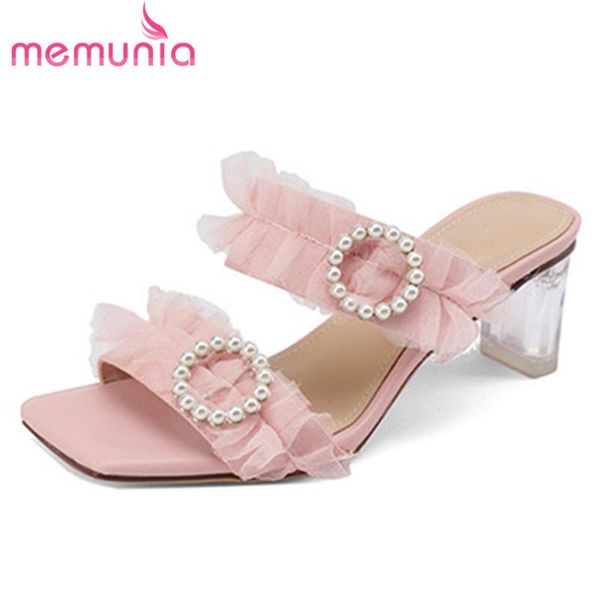 

sandals memunia 2021 pink party wedding shoes women pearl fashion sweet high heels summer mules, Black