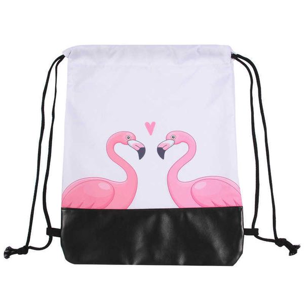 

new pu bottom band pocket print with drawstring backpack for women