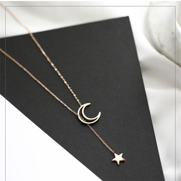

pendant necklaces jinwateryu moon star titanium steel rose gold necklace girl russian, Silver