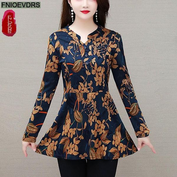 

women's blouses & shirts l-5xl loose women elegant office lady vintage retro peplum red blue flower floral printing long tunic basic b, White