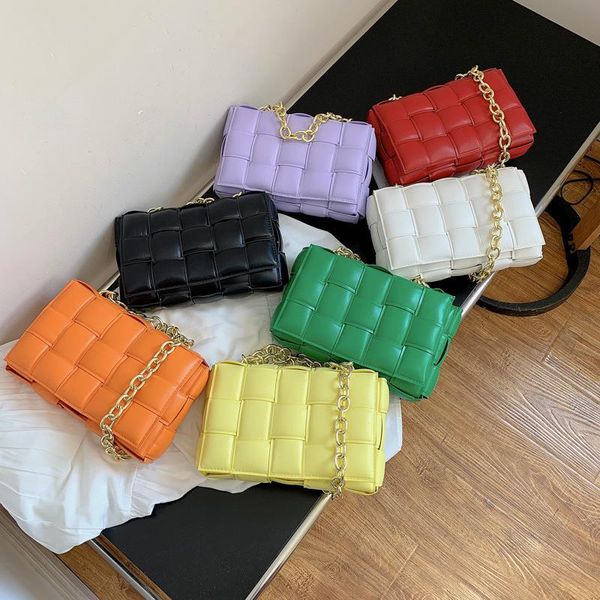 

evening bags women crossbody bag weave flap for 2021 quality leather thick chain shoulder messenger female handbag and purse