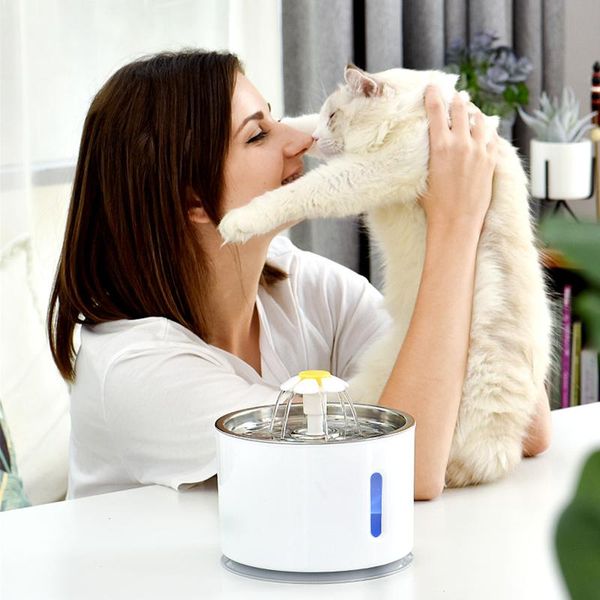 

cat bowls & feeders automatic water fountainer pet dispenser usb led 2.4l ultra quiet dog drinking bowl drinker feeder feed